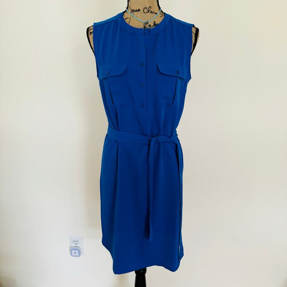 Adrienne Vittadini Womens Sleeveless Shift Dress Cobalt Blue Belt Small NEW